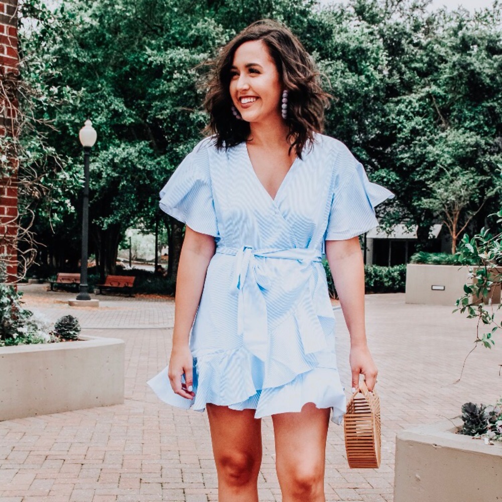 Blue ruffle wrap dress